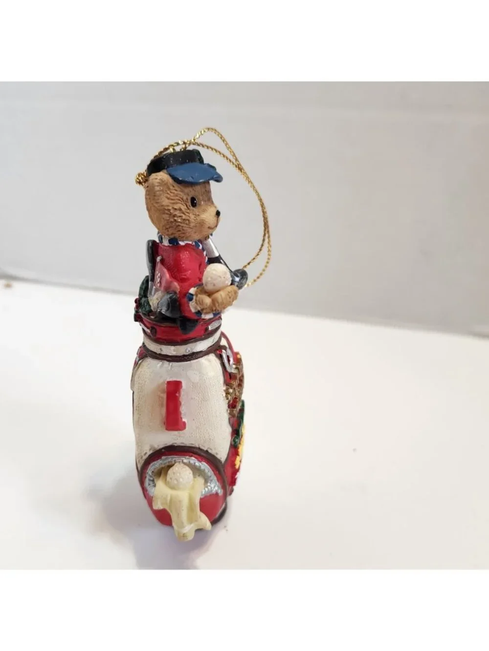 Holiday Golf Bear Ornament Golf Bag Detailing Red White Design Hanging Decor